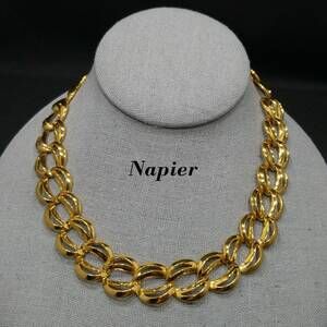 Vintage Napier Gold Tone Chunky Link Necklace 16" Wide Choker Pat. 4,774,743